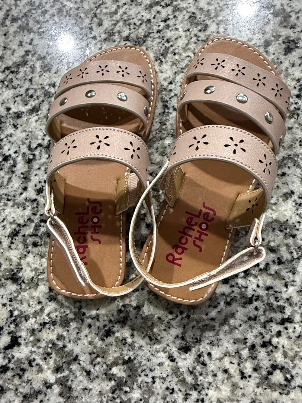 Rachel Shoes Girls' Pink Tan Floral Cutout Slingback Sandals